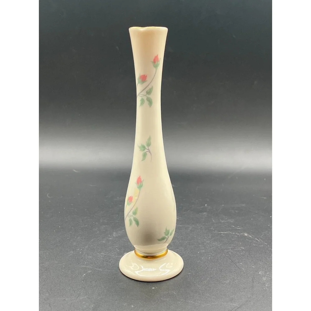 Lenox Rose Manor Bud Vase With 24k Gold Trim pink Climbing Rosebuds & Leaves 7.5